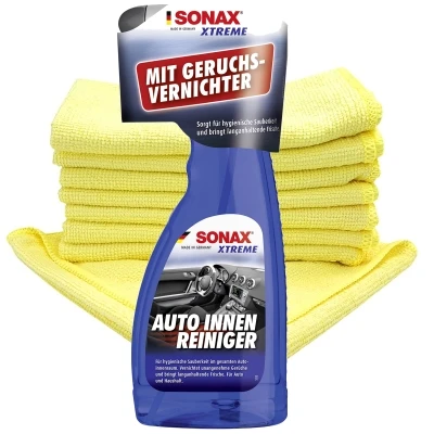 SONAX Xtreme 500ml Auto Innen Reiniger + 10 Stück Craft-Equip Microfasertücher GELB